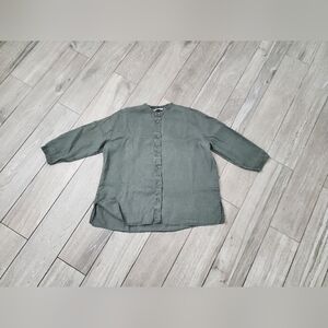 UNIQLO women's 100% linen olive green boxy 3/4 sleeve blouse size XS